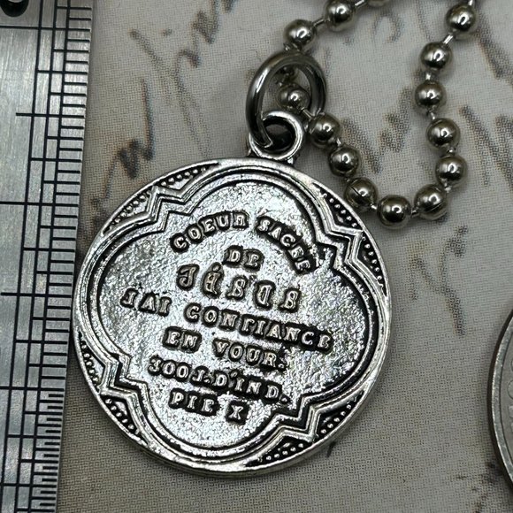 Silver Steel Flaming Sacred Heart Religious Medal Charm Pendant Long Steel Cha… - Picture 5 of 6